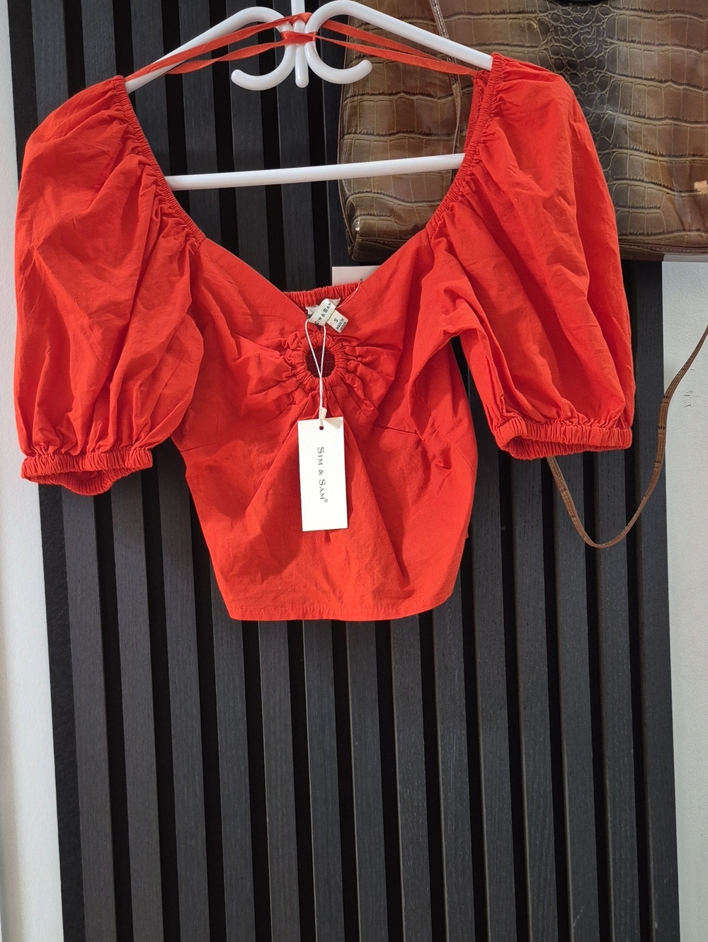 Gathered Front Puff-Sleeve Crop Top